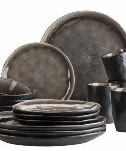MÄSER 934073 Serie Niara Organic - modernes Geschirr Set für 4 Personen - Vintage Look - besondere Glasurkombi Schwarz&B