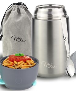 Milu® Thermobehälter für Essen 800ml, Edelstahl Warmhaltebehälter mit Löffel, Erwachsene Grau, 800ml Milu® Thermobeche