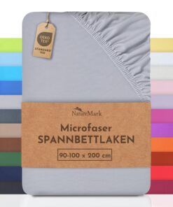 NatureMark Mikrofaser Spannbettläden preiswert - viele Größen und Farben (90x200-100x200 cm, Silbergrau) OEKO-TEX STANDA