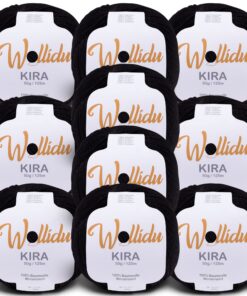 Kira Wollidu 100% Baumwolle Strickgarn und Häkelgarn - Schwarz - OEKO-TEX STANDARD 10 x 50g Set