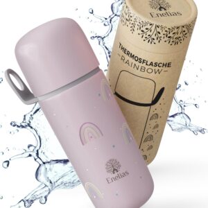 Enelias® Thermoskanne Rosa - 350 ml, BPA-frei, kohlensäuregeeignet - Kinder Trinkflasche mit Verschluss für Ausflüge, Ki