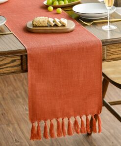 Artoid Mode Terracotta Orange Landhausstil Quasten Tischläufer, OEKO-TEX STANDARD 100 Waschbar Küche Dekoration, Herbst