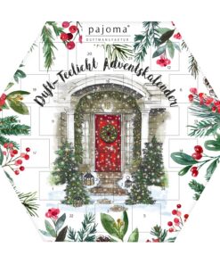 Pajoma® Duftteelicht Adventskalender | 24 sechseckige Teelichte in 6 Duftsorten | Teelichthalter aus Glas | Kerzen Adven
