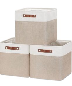 Mangata Cube Aufbewahrungskorb - 30x30x30cm - 3er-Set Stoff Aufbewahrungsbox für Schrank & Büro - Light Khaki&weiß