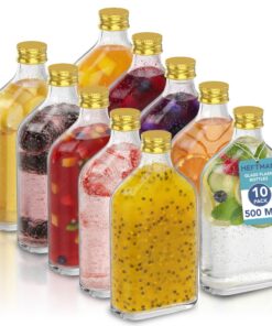 HEFTMAN Glasflaschen 500ml - 10 Stück Set mit Golddeckel - Luftdicht & Wiederverwendbar für Wein, Essig & Hausgemachte G