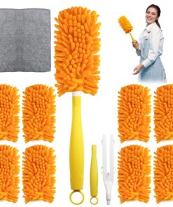 8 Stück Waschbare Staubwedel für Swiffer Duster, 360° Mikrofaser Nachfüllpackungen inkl. Griff, Ersatz für Swiffer Staub