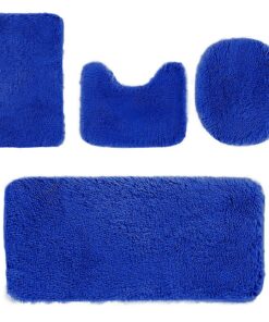 Heavyoff Badematte Set 4 Teilig, rutschfeste Badematte, Weich und Saugfähige Badezimmerteppiche, Blau Heavyoff Waschba