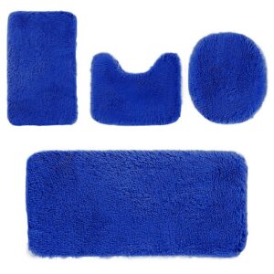 Heavyoff Badematte Set 4 Teilig, rutschfeste Badematte, Weich und Saugfähige Badezimmerteppiche, Blau Heavyoff Waschba