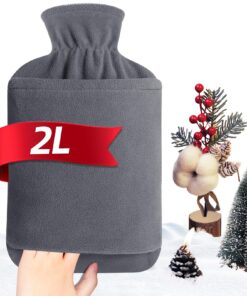 ClimeCo Certifizierte Warmflasche mit Vliesbezug -2L Groß Auslaufsicher Bettflasche -Weiche Warmflasche mit Känguru-Tasc