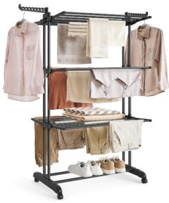SONGMICS Wäscheständer, 4-Ebenen-Design, flügelartig, tintenschwarz, ideal für Familien, zum Trocknen von Bettlaken LLR7