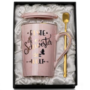 Schwester Geschenk für Geburtstag - Personalisierte Weihnachten Geschenk 400ml Rosa Marmor Kaffeetasse mit Goldener Druc