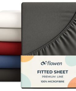 Flowen Spannbettlaken 180x200 cm Mikrofaser Atmosphärende Bettlaken Dunkelgrau Anti-Milbe Maschinenwaschbar Knitterfrei
