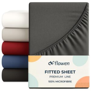 Flowen Spannbettlaken 180x200 cm Mikrofaser Atmosphärende Bettlaken Dunkelgrau Anti-Milbe Maschinenwaschbar Knitterfrei