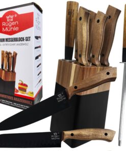 Original Premium Design Knife Set, 7-teilig, Akazien Echtholz, Edelstahl, Rostfrei, Küchenmesser Set, 7-Pieces Kitchen K