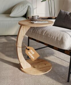 Sugodesign Rollen Couchtisch C Form, praktisch für Wohnzimmer und Sofa, Nussbaum Holz Optik, schönster Beistelltisch