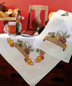 KAMACA Oktoberfest Stickpackung Baumwolle Mitteldecke 80x80 cm Kreuzstich vorgezeichnet Stickset mit Vorlage