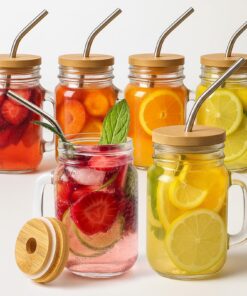 OAMECEG 6 Stück wiederverwendbare Mason-Jar-Gläser 500ml mit Deckel und Strohhalm – Ideal für Saft, Iced Kaffee und Matc
