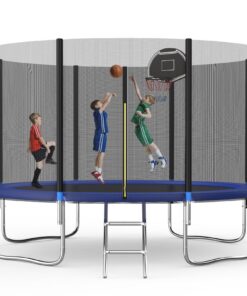Redkid Trampolin Outdoor Ø 366 cm Kindertrampoline mit Sicherheitsnetz, Leiter und Basketballkorbbrett, Belastbarkeit 44