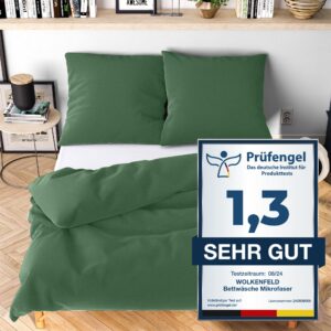 Wolkenfeld Bettwäsche 135x200 Grüne Oeko-Tex Zertifiziert - Kühlend für Sommer - 1x Bettbezug + 1x Kissenbezug - Aufwänd