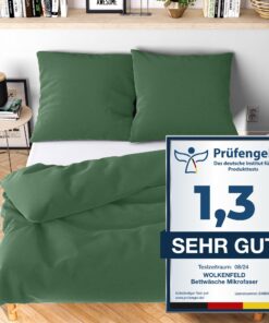 Wolkenfeld Bettwäsche 135x200 Grüne Oeko-Tex Zertifiziert - Kühlend für Sommer - 1x Bettbezug + 1x Kissenbezug - Aufwänd