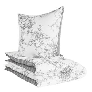 Zeitgeist Ibena Cholet Baumwoll Bettwäsche-Set 135x200 cm + 80x80 cm, Blumen und Streifen, OEKO-TEX