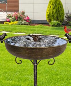 HJHHARTSPACE Vogeltränke aus Gusseisen für den Garten und Rasen, Metall-Vogeltränke mit Vogelstatuen für die Außendekora