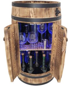 Weeco Barfass aus Holz mit RGB LED Beleuchtung – rustikales Alkoholmöbel für Wohnzimmer – dekoratives Fass mit Türen und