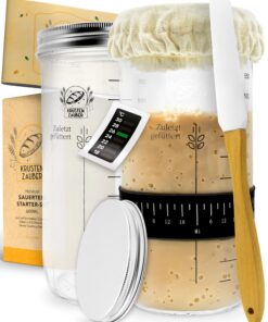KRUSTENZAUBER Sauerteig Starter Set 2x 600ml Gärglas mit Thermometer - Sourdough Starter Kit Brotbacken