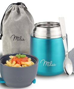 Milu® Thermobehälter für Essen 450ml: Warmhaltebox für Kinder & Erwachsene, Suppen & Babybrei, 450mlGrün, Thermolöffel-I