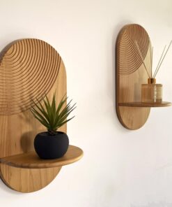 2er Boho Wandregal aus Holz – décorative Dekoration ohne Bohren, schabby Design, ideal für Pflanzen, Wohnzimmer, Schlafz