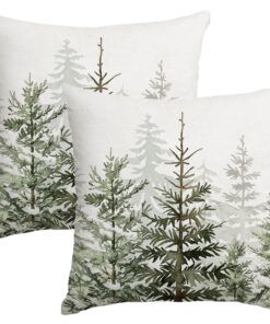 Weihnachtsbaum-Kissenbezüge Grüne Bauernhausdeko 60x60 cm für Sofa & Couch Winterurlaub Dekoration 2 Stück Weihnachtsb