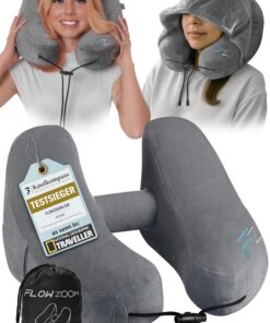 FLOWZOOM Air Nackenkissen Flugzeug H-Design für 5 Schlafpositionen - Größe M, Grau
