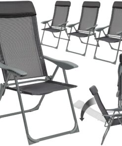Tectake® 4er Set Anthrazit Aluminium Klappstühle Terrassenmöbel - Essstühle with Armlehnen & Liegefunktion