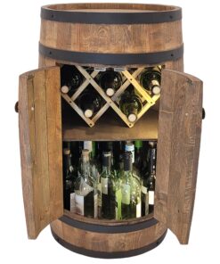 Weeco Fassbar LED mit Tür und Weinhalter - Rustikaler Weinkellerneinrichtung für Hausbar (80x50cm)