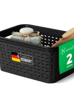Novaliv 2 Stück Schwarz Kunststoff Aufbewahrungskorb | Perfekt für Bad & Kleidungsaufbewahrung