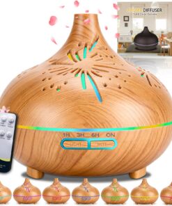 Aroma Diffuser 550ml Ultraschall Luftbefeuchter mit Fernbedienung, 7 LED Farben & Helligkeit Dimmen, Timer 1/3/6H, Aroma