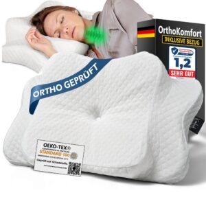OrthoKomfort® Memory Foam Nackenstützkissen – Orthopädisches Kissen für Seitenschläfer & Rückenschläfer | Oeko-TEX, Wasc