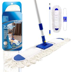 60 cm großer flacher Wischmopp für Industrie mit saugfähigem Baumwoll-Bodenwischer und 77 cm Teleskop-Wischmopp-Griff, i