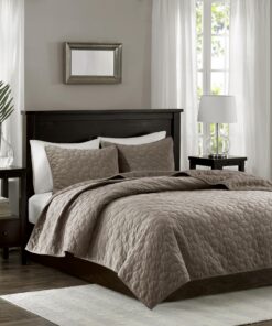 Sarah Mueller Harper Velvet Bettwäsche-Set, Taupe, King-Size-Bett, 264 x 239 cm, 3-teiliges Set | Madison Park Harper V
