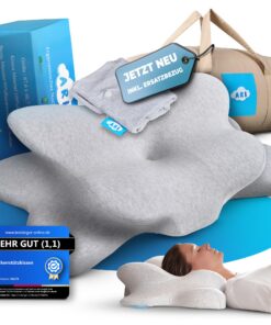 ARI Orthopädisches Memory-Foam-Nackenstützkissen | Für Bauch-, Rücken- & Seitenschläfer | Mit Baumwollbezug & Transportt