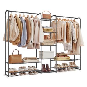 SONGMICS offener Kleiderschrank | Metall | Freistehend | Kleidungsstücke sortieren | 29 x 183 x 158,4 cm | matt schwarz