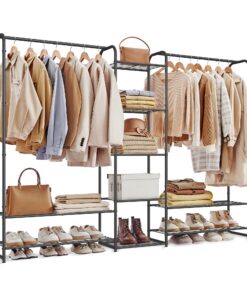 SONGMICS offener Kleiderschrank | Metall | Freistehend | Kleidungsstücke sortieren | 29 x 183 x 158,4 cm | matt schwarz