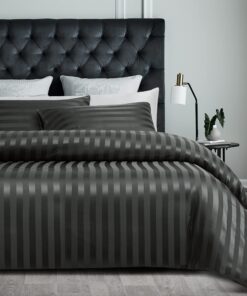 Damier Satin Bettwäsche 135x200cm Grau - Seidig glänzend gestreift, hochwertiges Luxus Glanzsatinbettbezug - 135 × 200 c