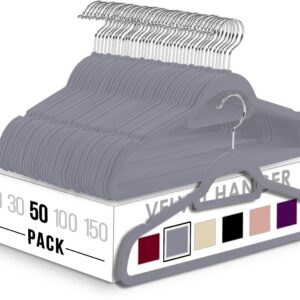 Utopia Home - Antirutsch-Kleiderbügel aus Samt - perfekt für Anfänger und Profis (Grau, 50er-Pack) Utopia Home - Antir