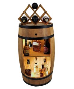 CREATIVE COOPER Fassbar LED mit Weinhalter - Rustikaler deko Barschrank Weinständer - Holzfass Hausbar 80x50cm (Eiche)
