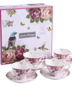 **London Boutique Teeservice mit Vogel-, Blumen- und Schmetterlingsmotive - Perfektes Geschenk für Porzellanliebhaberin
