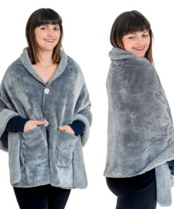 EzrAllora hochwertige doppellagige Wickeldecke Schal mit Taschen für Damen – Tragbar & Geschenk für Oma