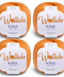 Wollidu Kira 4er-Set mercerisierte Baumwolle - feines Häkelgarn & Strickgarn für Knaben und Mädchen - uni Orange OEKO-T