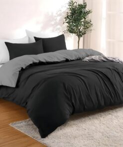 Dreamzie - Bettwäsche Set Schwarz/Dunkelgrau - 100% Mikrofaser, 155x220 cm mit 2 Kissenbezügen - Chemikalienfrei (Oeko T