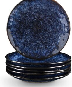 Vicrays Sternenblau Porzellanspeiseteller 6-er Set 20,3 cm Küchenutensilien für 6 Personen Spülmaschinen- und Mikrowelle